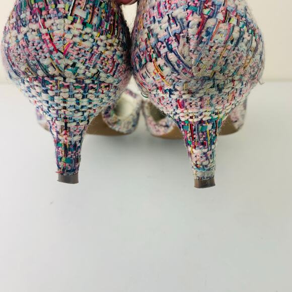 1901 Size 7M Pastel Tweed Plaid Bow Kitten Heel Pumps Pointed Toe Twee Coquette - Picture 11 of 16